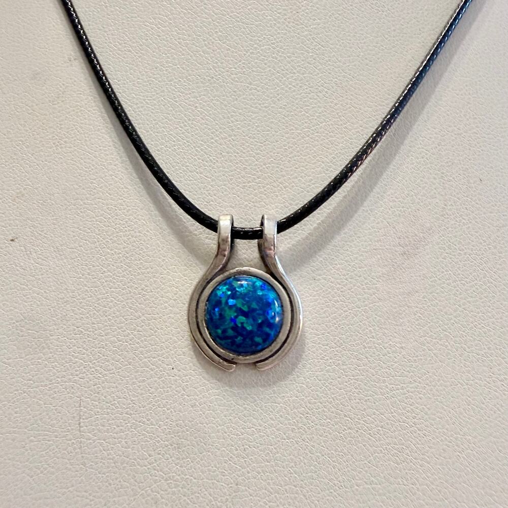 Vintage Blue Opal Sterling Silver Pendant by Cheryl Sirkus